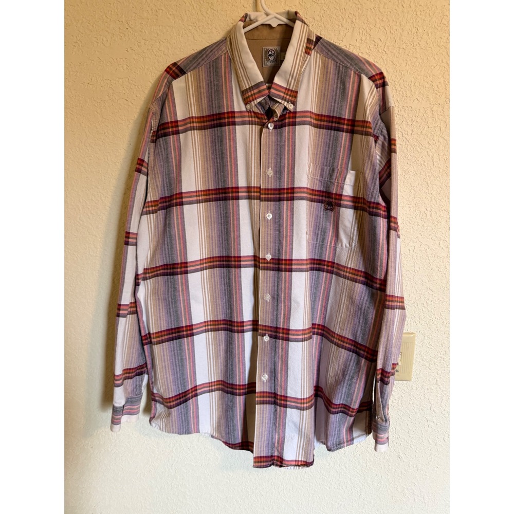 Cinch Mens XL Plaid Western Button Down Shirt Purple Orange Cotton Work Country